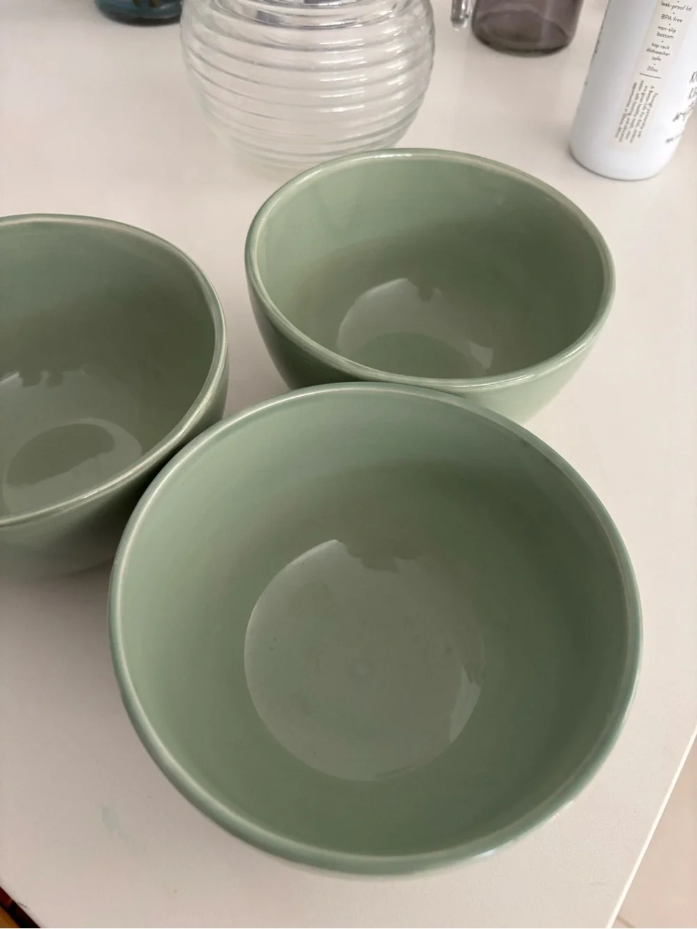 Set of 3 Sage Green Ceramic Bowls